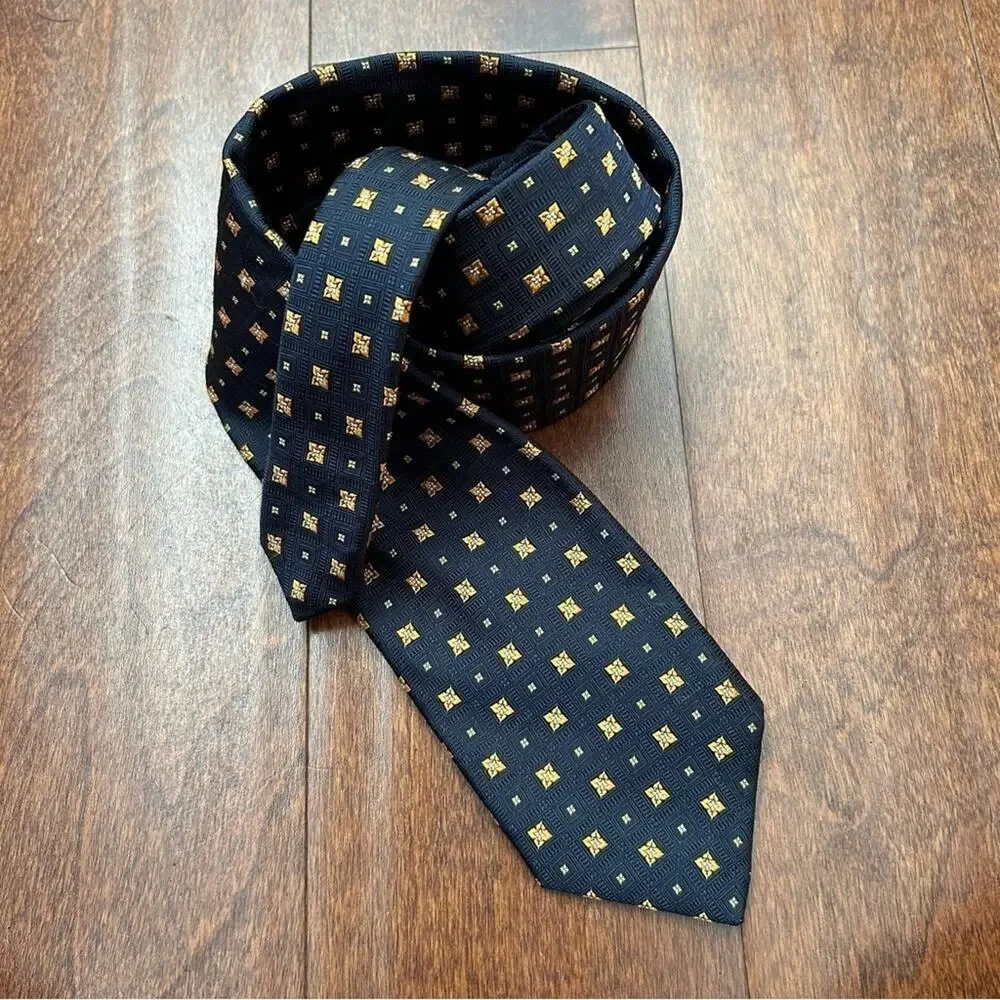 Robert Talbott Carmel Woven 100% Silk Tie, Navy and Orange, Hand Sewn in the USA